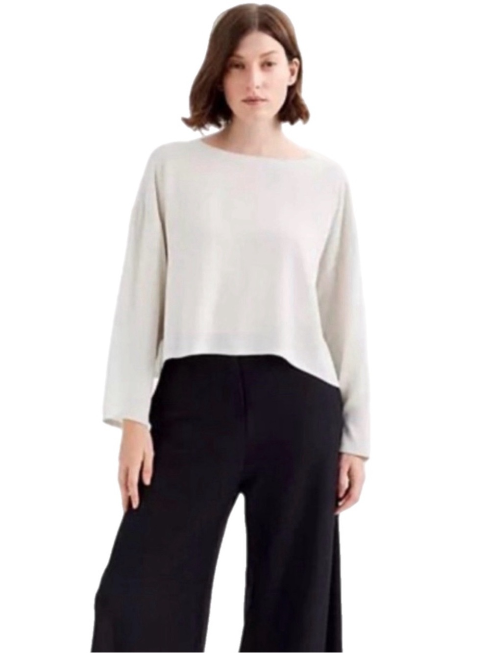 Eileen Fisher 100% Georgette Silk Top Bone M